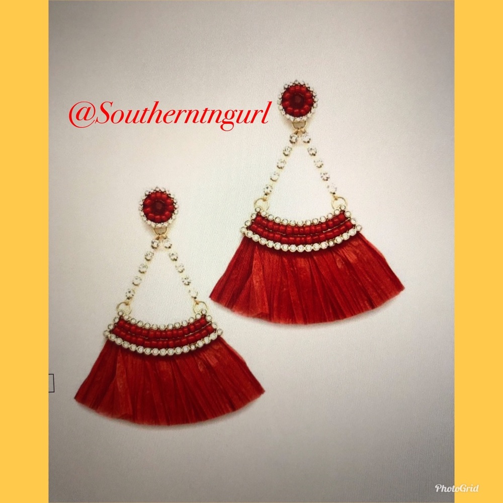 JUST IN⭐️Raffia Rhinestone Tassel Earrings